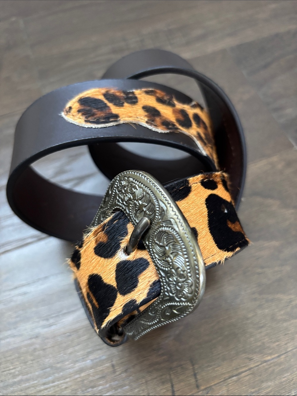 American Bison Genuine Leather,hair hide/leopard print,bronze/brass,Western